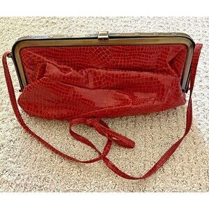 Gino Cherry Red Leather Handbag Gold Clasp Faux Alligator Croc 90s Vintage
